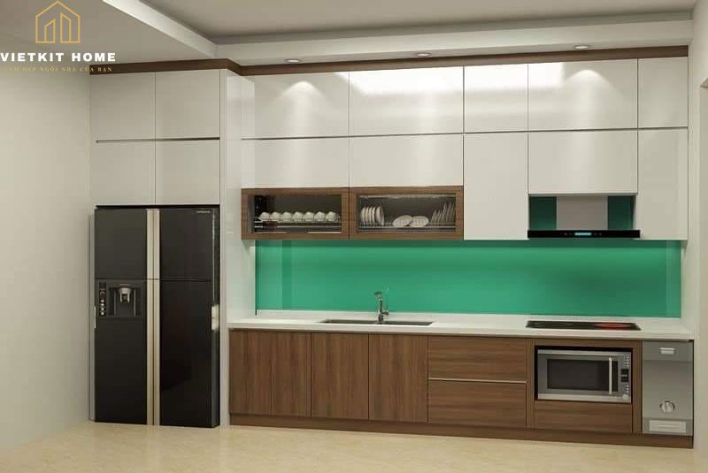 Tủ bếp melamine là 1 loại tủ bếp gỗ công nghiệp được sản xuất trên 1 dây chuyền công nghệ hiện đại.