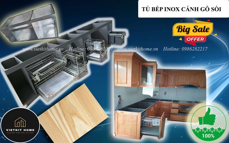 Tủ Bếp Inox Cánh gỗ Sồi giá rẻ nhất Hà Nội www.vietkithome.vn |Hotline: 0865.283.168