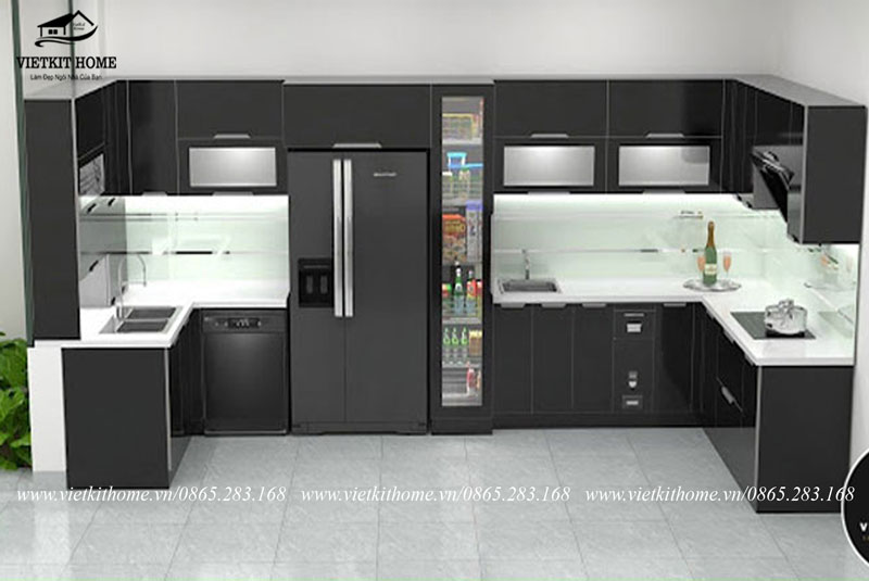 Tủ bếp Inox 304 cánh kính cường lực Vietkit Home