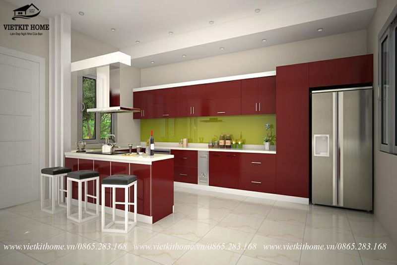 Tủ bếp Inox cánh kính tại Đông Triều, Quảng Ninh