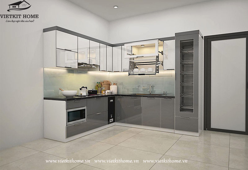 Hình ảnh Mẫu tủ bếp inox cánh kính hình chữ L