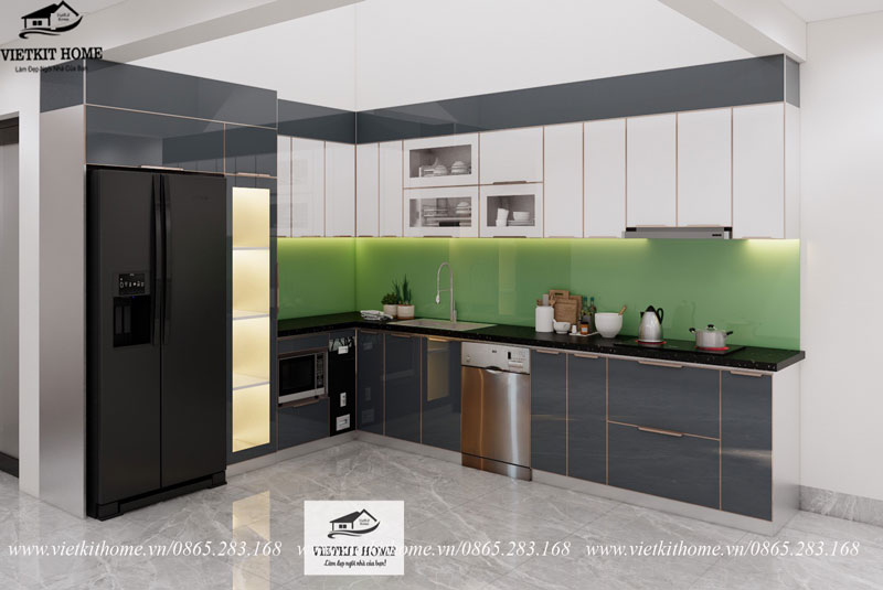 Tủ bếp inox 304 cánh kính hiện đại