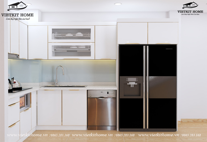 Thiết 3D tủ bếp Inox 304-Cánh kính cường lực