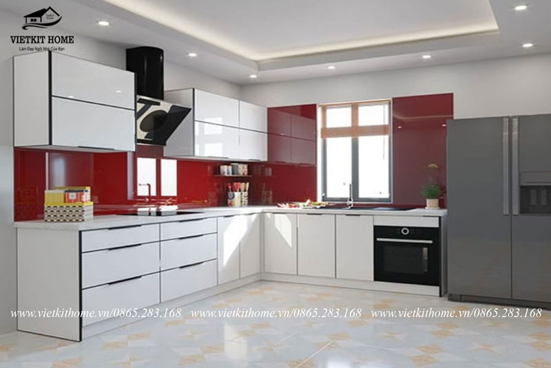 Hình ảnh Mẫu tủ bếp inox cánh kính hình chữ L