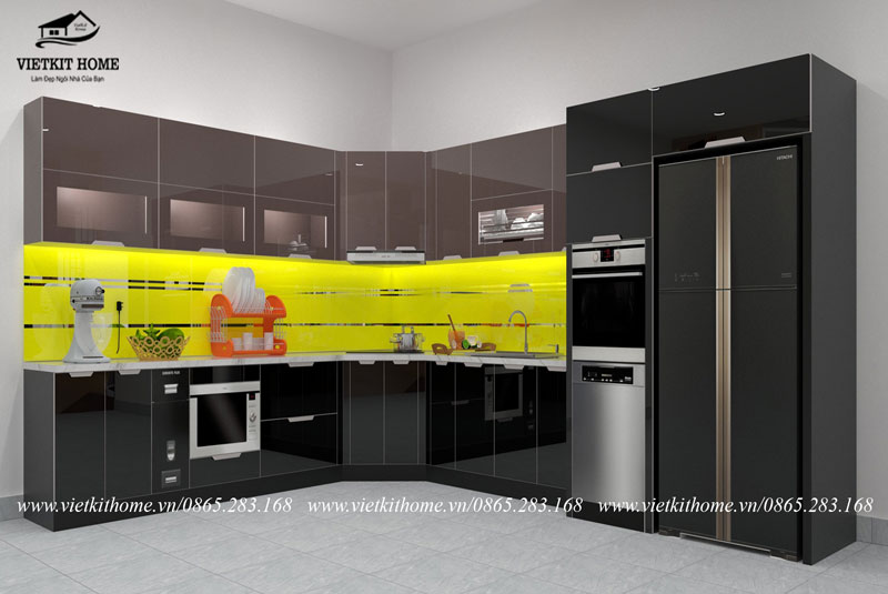 Hình ảnh Mẫu tủ bếp inox cánh kính hình chữ L