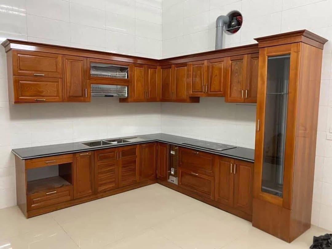 tủ bếp inox cánh gỗ sồi