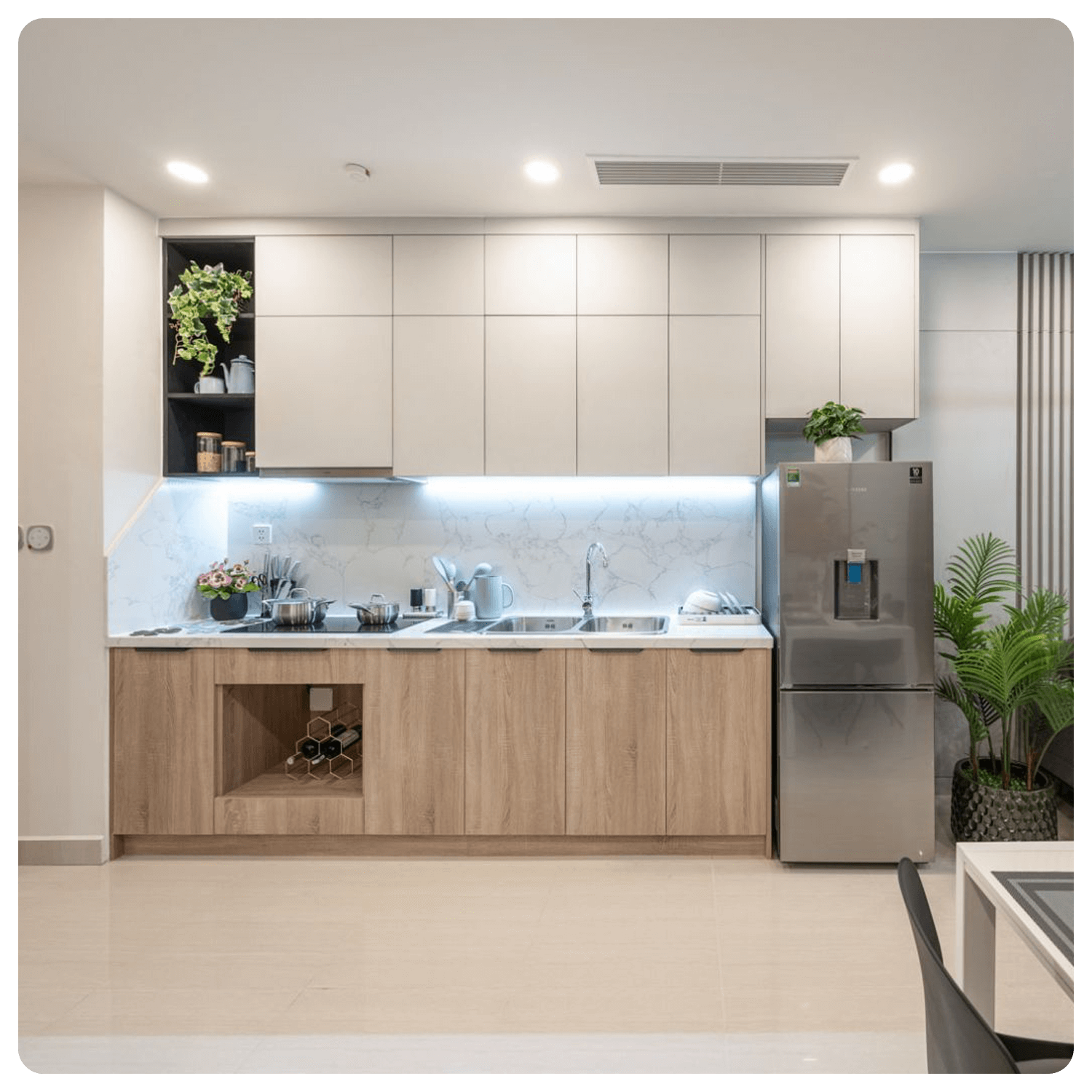 tủ bếp inox cánh Melamine