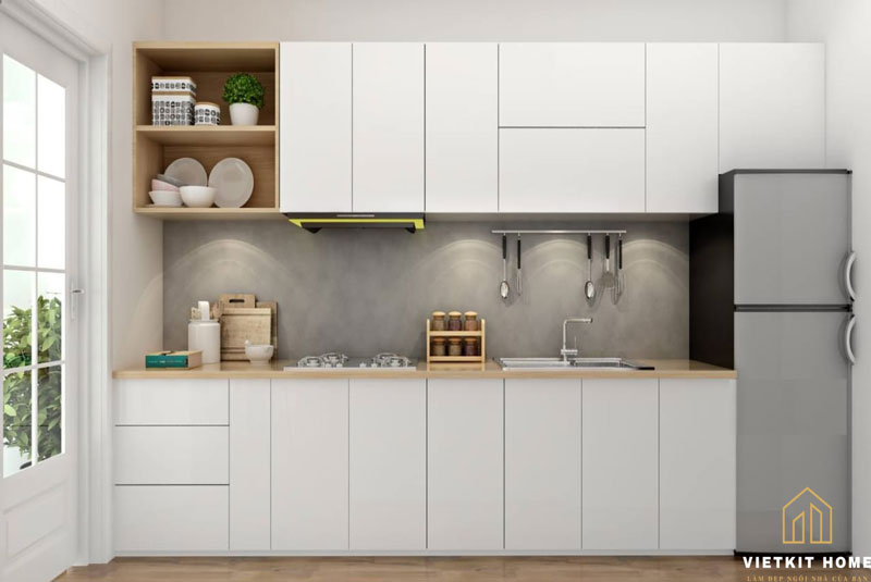 1tu-bep-go-mdf-phu-melamine-vietkithome Tủ bếp melamine là 1 loại tủ bếp gỗ công nghiệp được sản xuất trên 1 dây chuyền công nghệ hiện đại.