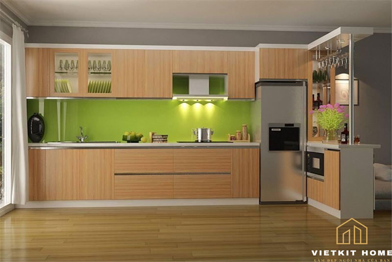 tu-bep-melanine-vietkit-home4 Tủ bếp melamine là 1 loại tủ bếp gỗ công nghiệp được sản xuất trên 1 dây chuyền công nghệ hiện đại.