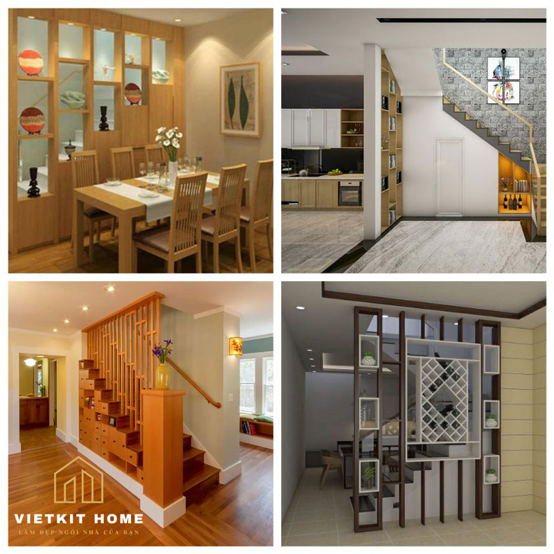 trang-tri-vach-ngan-cau-thang-phong-bep Kệ Trang Trí/ Vách Ngăn Đẹp 2021- Vietkit Home