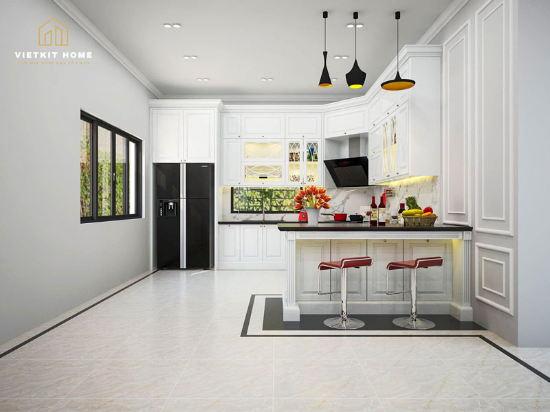 Vietkit-home-thi-cong-noi-that-tu-bep-tan-co-dien-uy-tin-gia-re25 Tủ bếp Tân Cổ Điển có quầy Bar