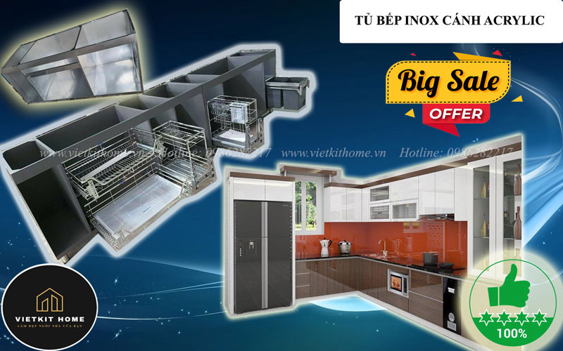 tu-inox-canh-Acrylic-bong-guong-vietkithome Tủ Bếp Inox Cánh Acrylic Khuyến Mại- Vietkit Home