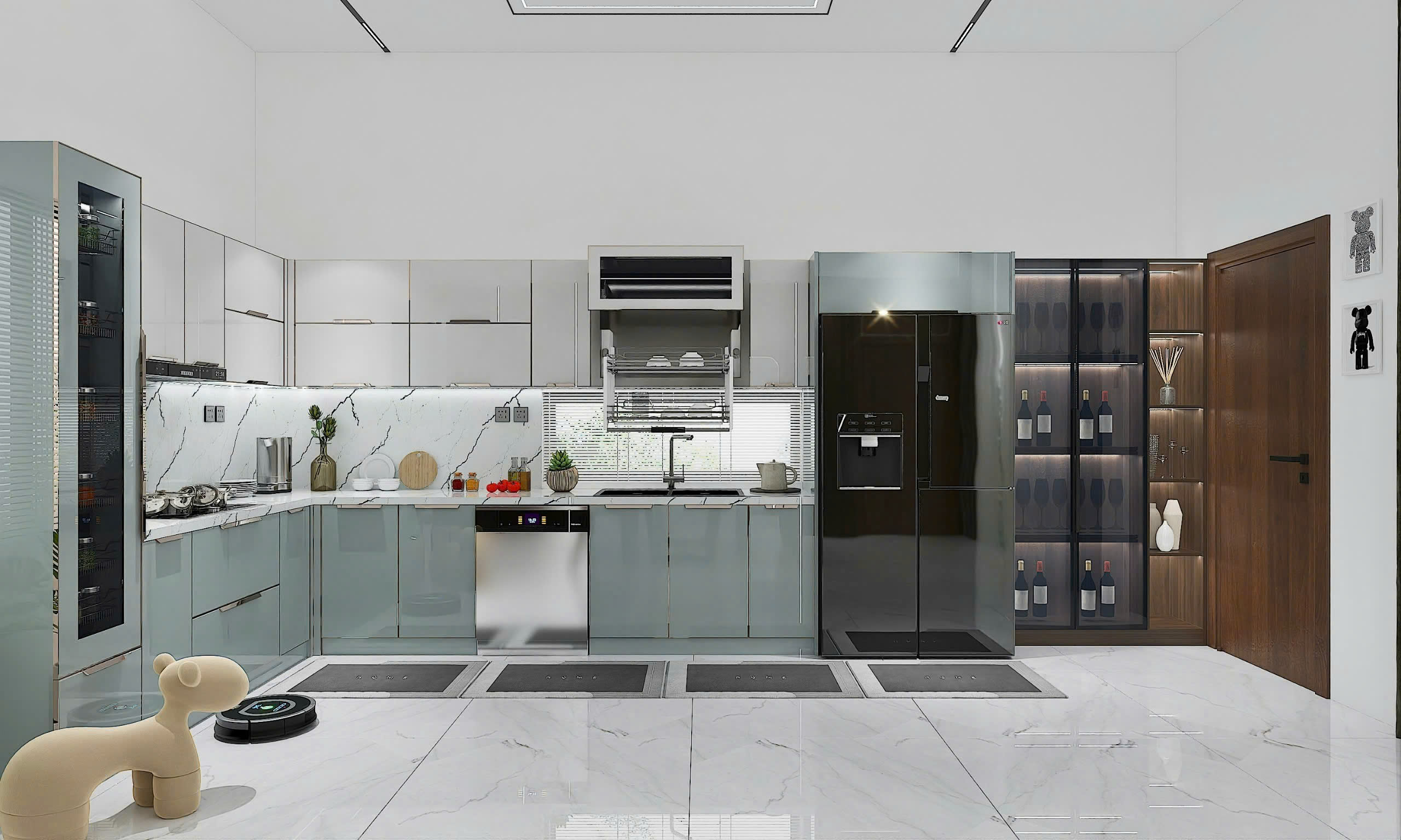 tủ bếp inox cánh kính