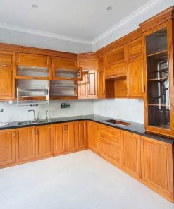 tủ bếp inox cánh gỗ sồi